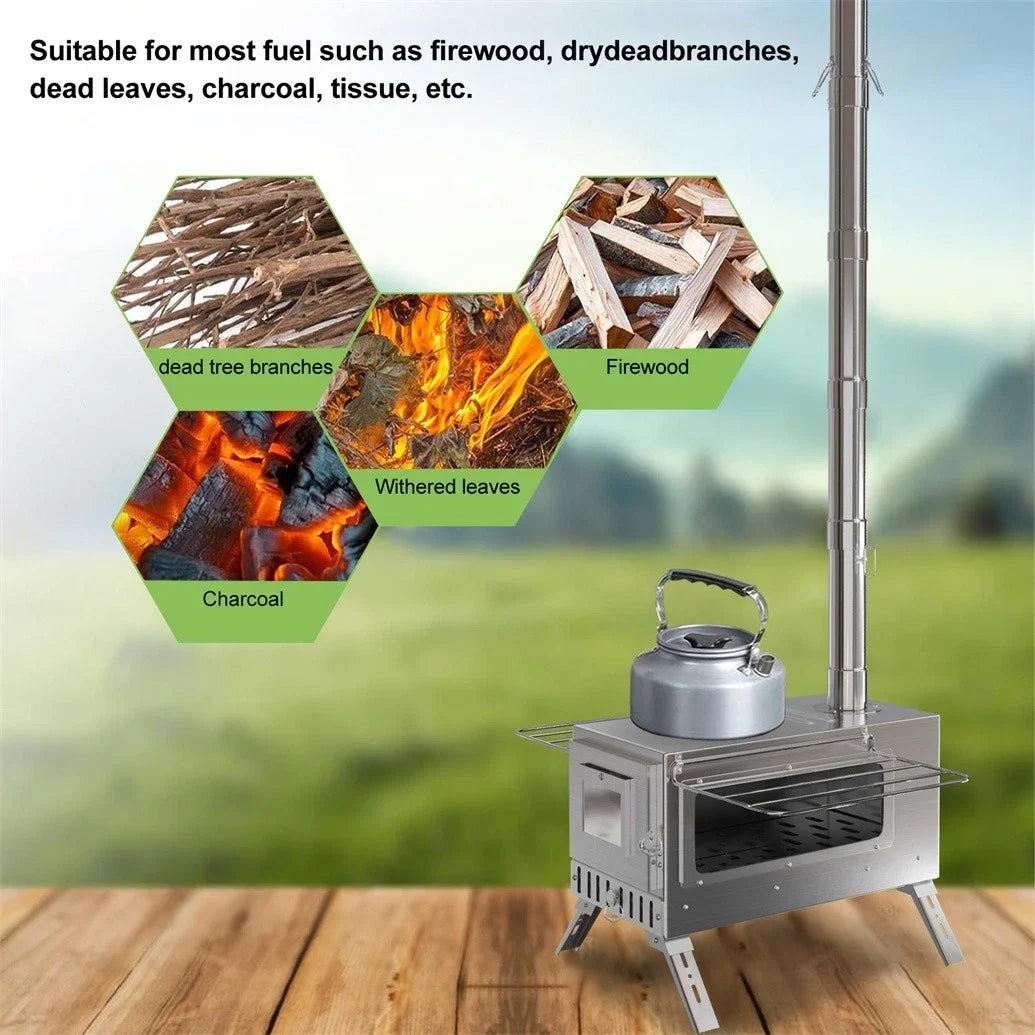 Wood Burning Stove Portable For Outdoor Heating And Chimney Pipes