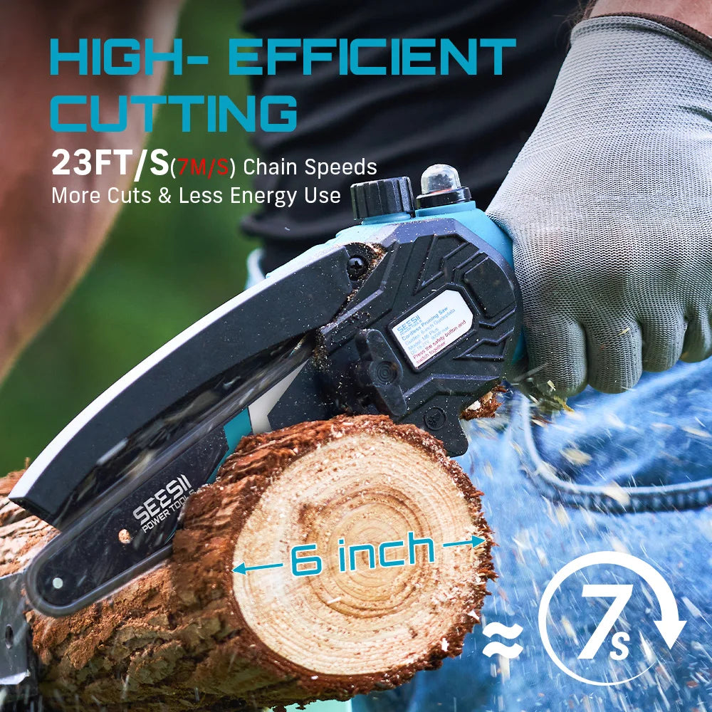 Seesii Cordless Mini Chainsaw With 18V Battery For Pruning Woodworking