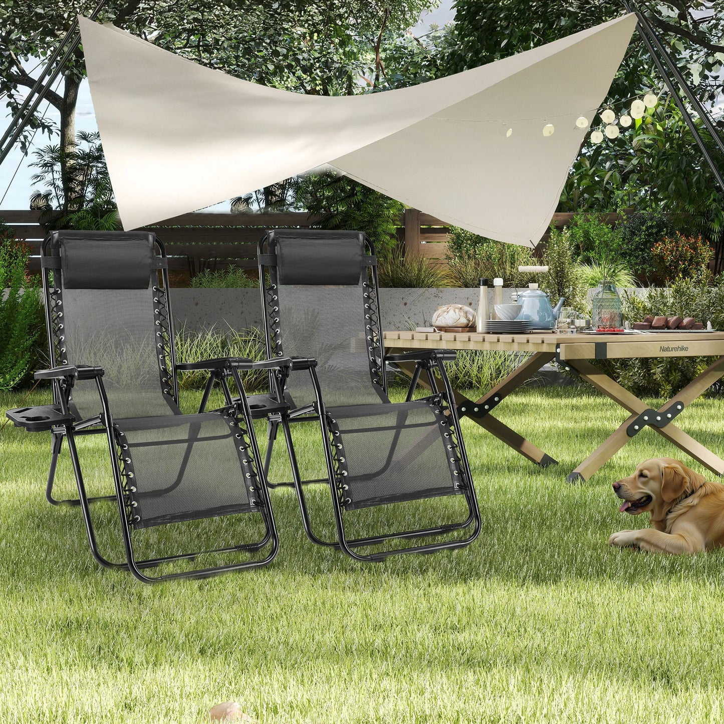 JHK Portable Zero Gravity Recliner Chairs Set With Cup Holders