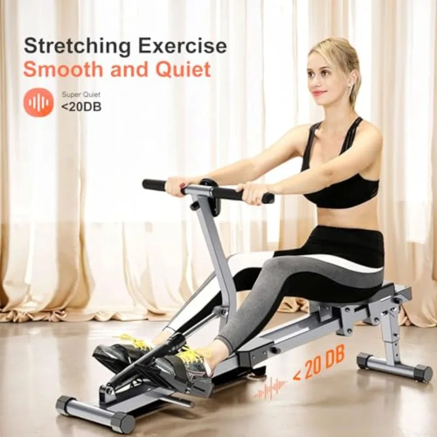 Home Folding Rowing MachineHydraulic Rowing Machine Dual Tracks for Quieter 300LBS Weight Capacity with 12 Levels of Adjustable