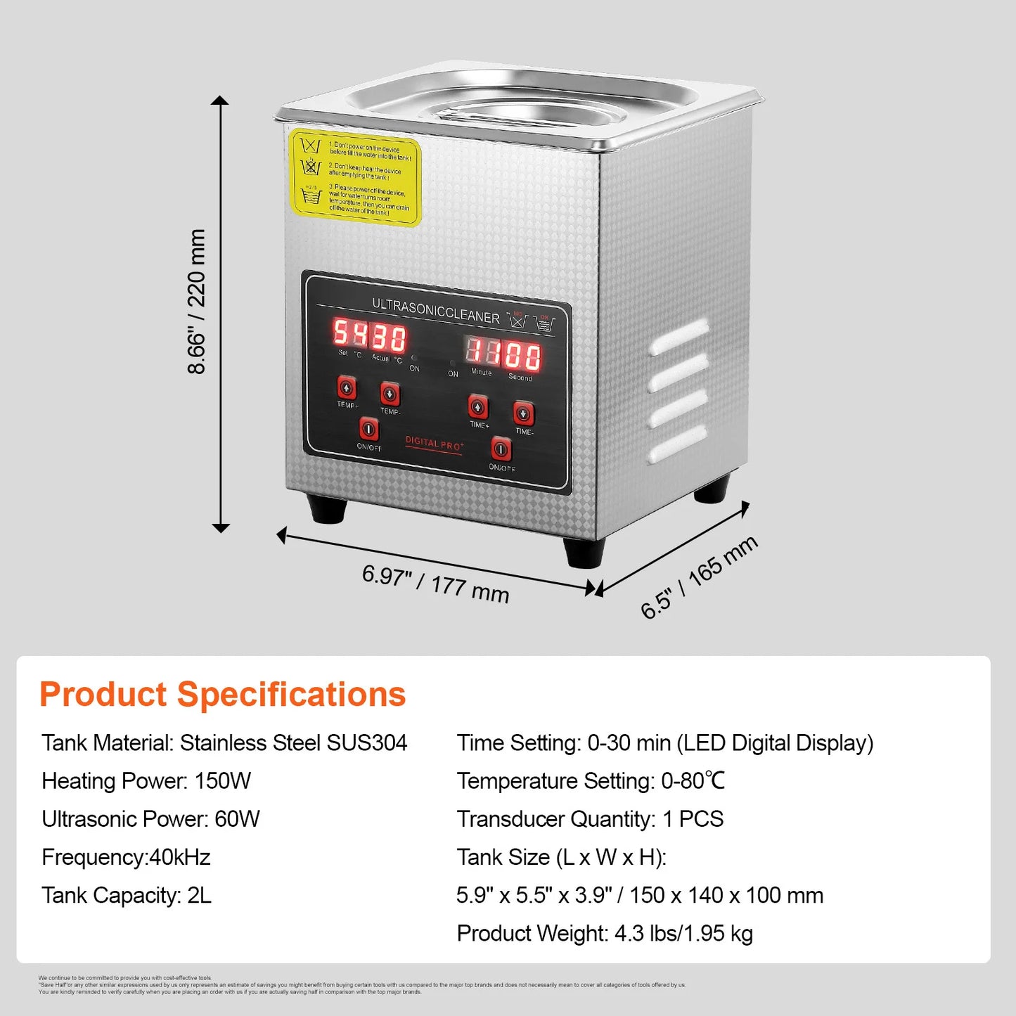 SucceBuy Ultrasonic Cleaner Stainless Steel Portable Home Appliance