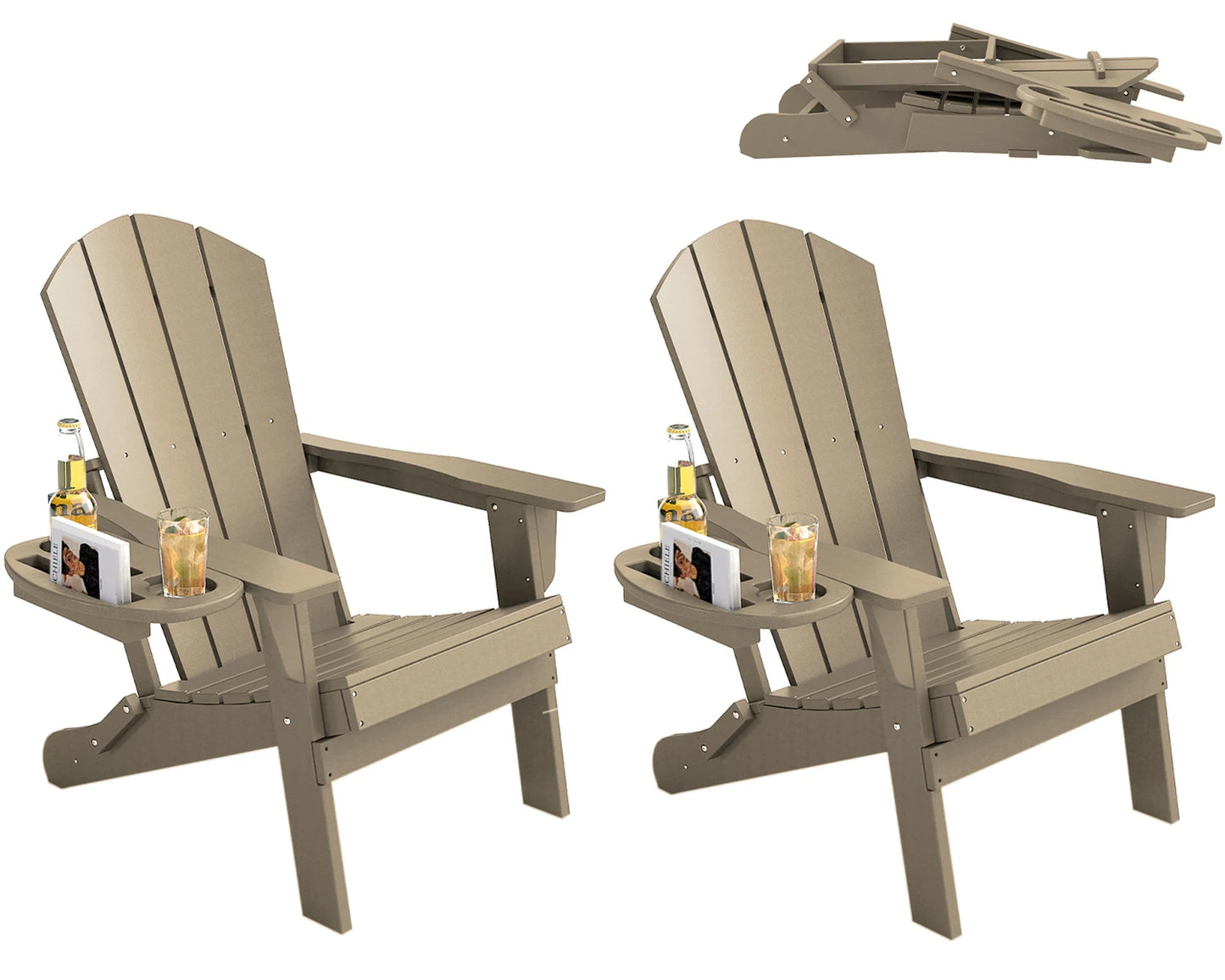 Foowin Folding Adirondack Chair Weather Resistant HDPE Cup Holder Outdoor