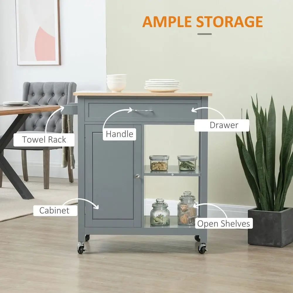 Kitchen Island Cart With Storage Drawer And Solid Wood Top