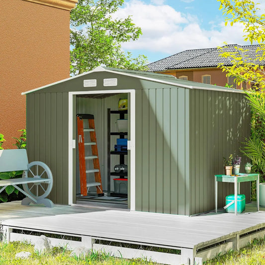 Metal Outdoor Storage Shed With Double Doors And Sloped Roof