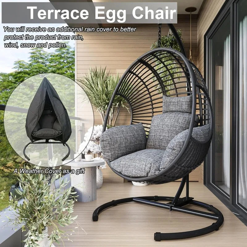 Hanging Egg Chair With Stand Outdoor Patio Swing Durable