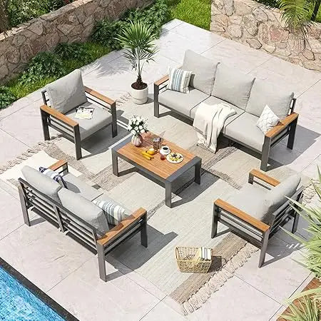 Aluminum Patio Furniture Set Sectional With Washable Cushions And Coffee Table