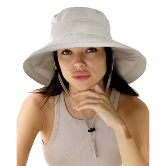 Women Sun Hat Wide Brim Ponytail Gardening Beach Breathable Cotton