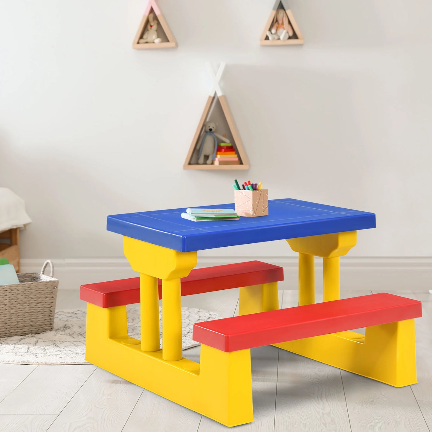 HOMASIS Kids Picnic Table Set With Removable Umbrella For Indoor Outdoor Play