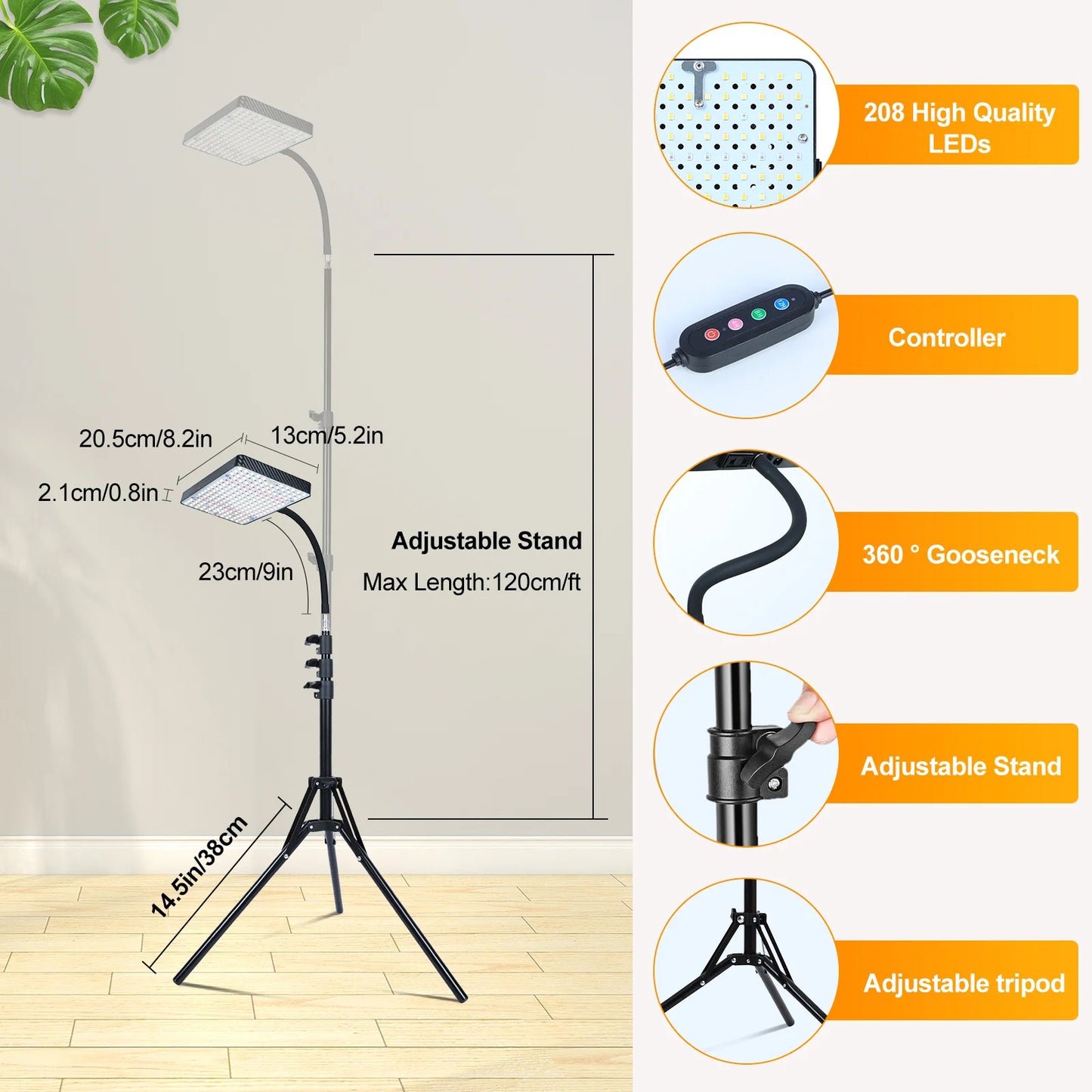 FECiDA Grow Lights With Stand And Timer Adjustable Tripod