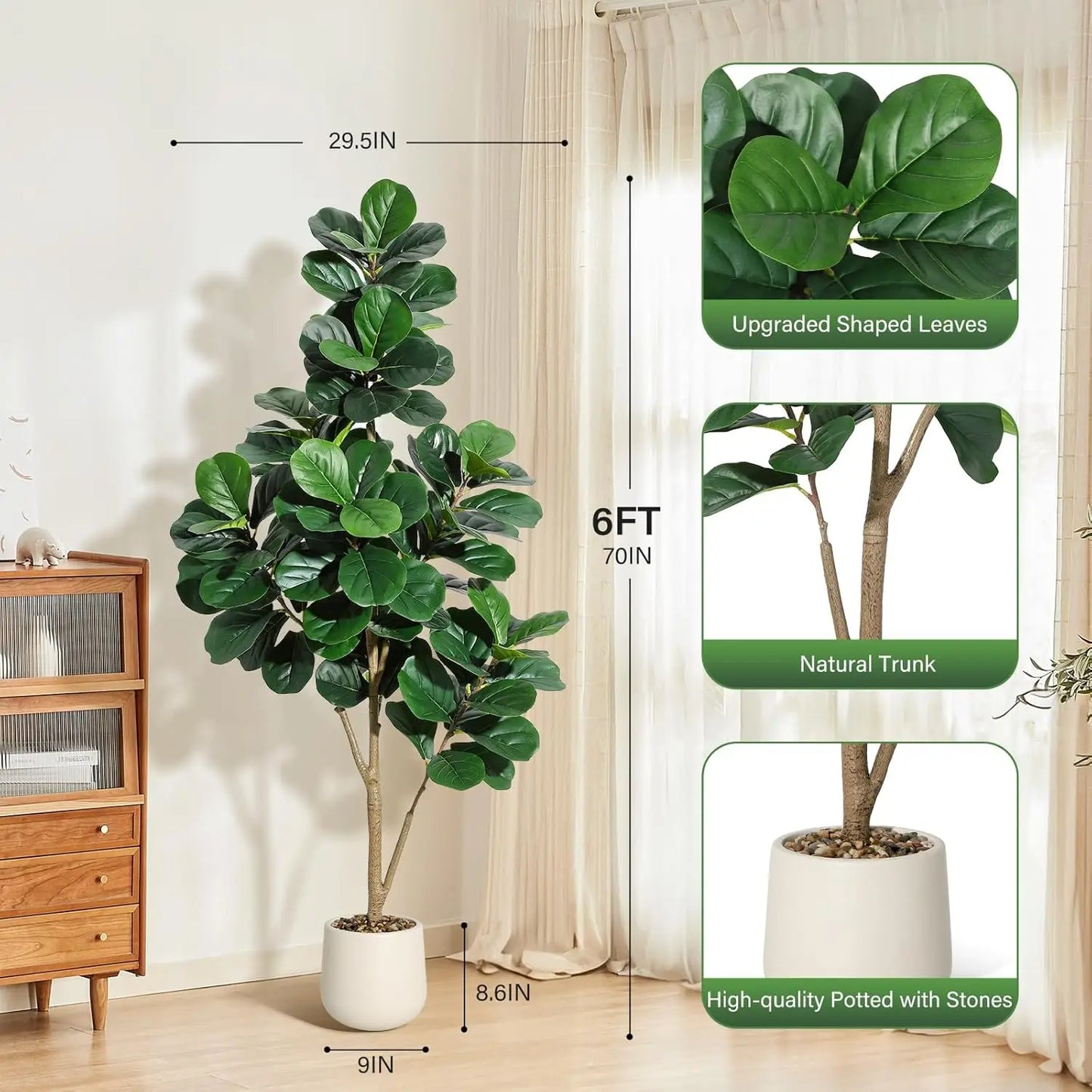 HiMISS Fiddle Leaf Fig Tree Artificial In Planter Pot