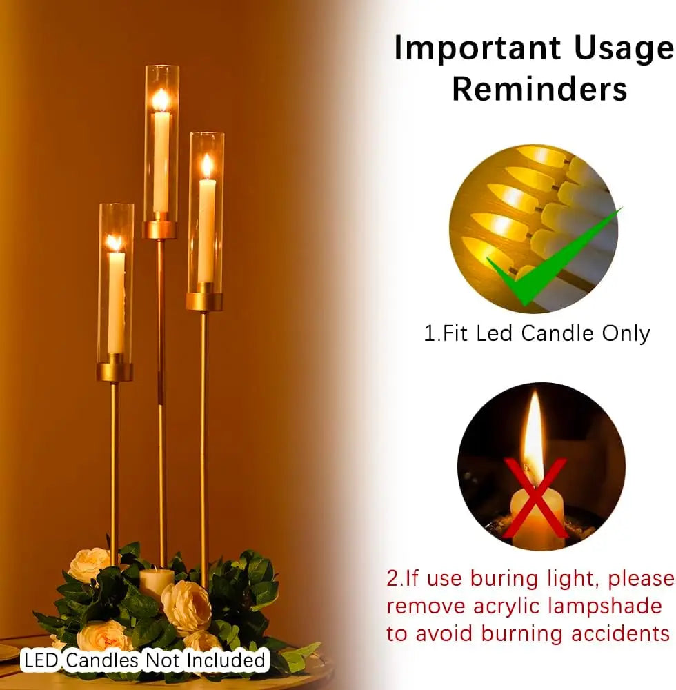 Gold 3 Arm Candelabra Taper Candle Holder Centerpiece