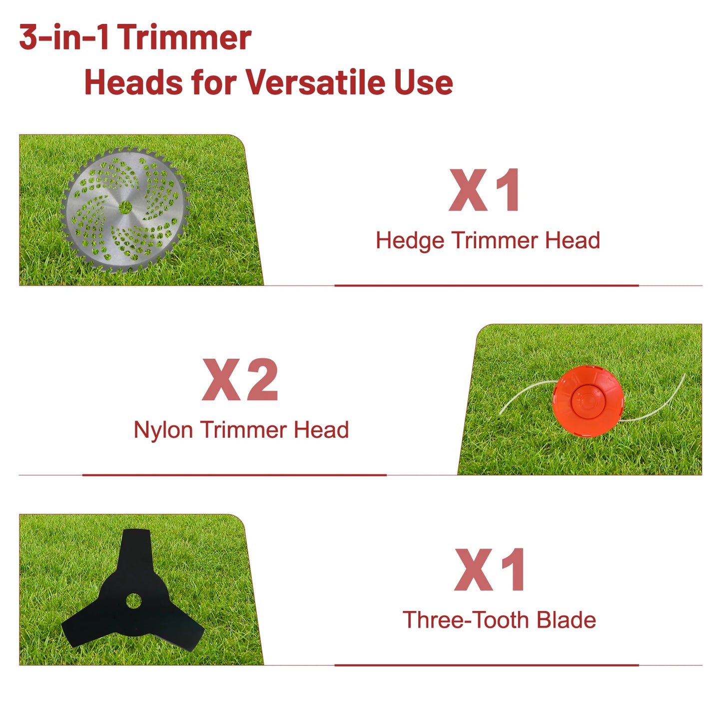 52cc 2-Stroke Gasoline Powered Trimmer With 4 Detachable Heads