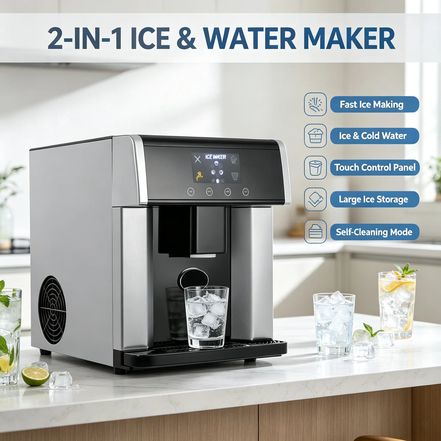 Countertop Ice Maker Dispenser 110V 2 In 1 Ice Water Maker
