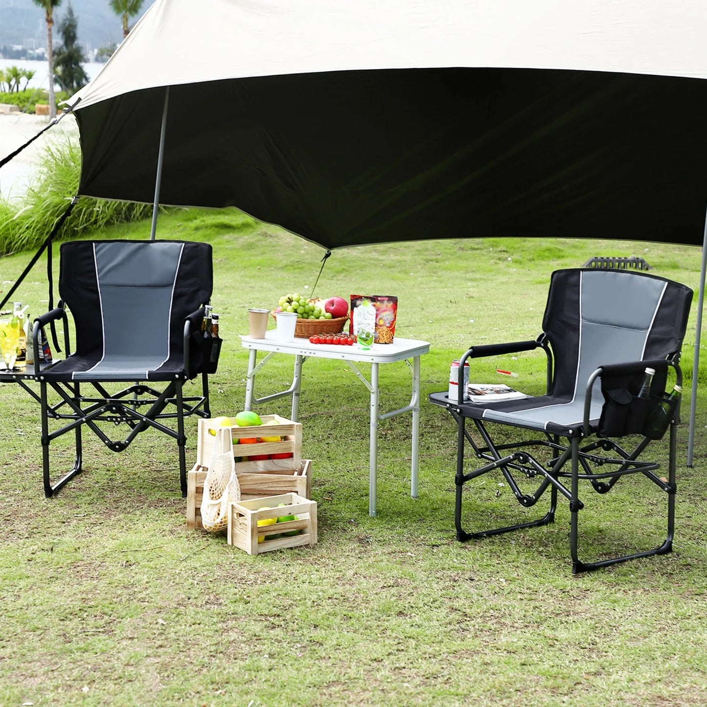 HiMISS Oversized Heavy Duty Folding Directors Chair With Cup Holder