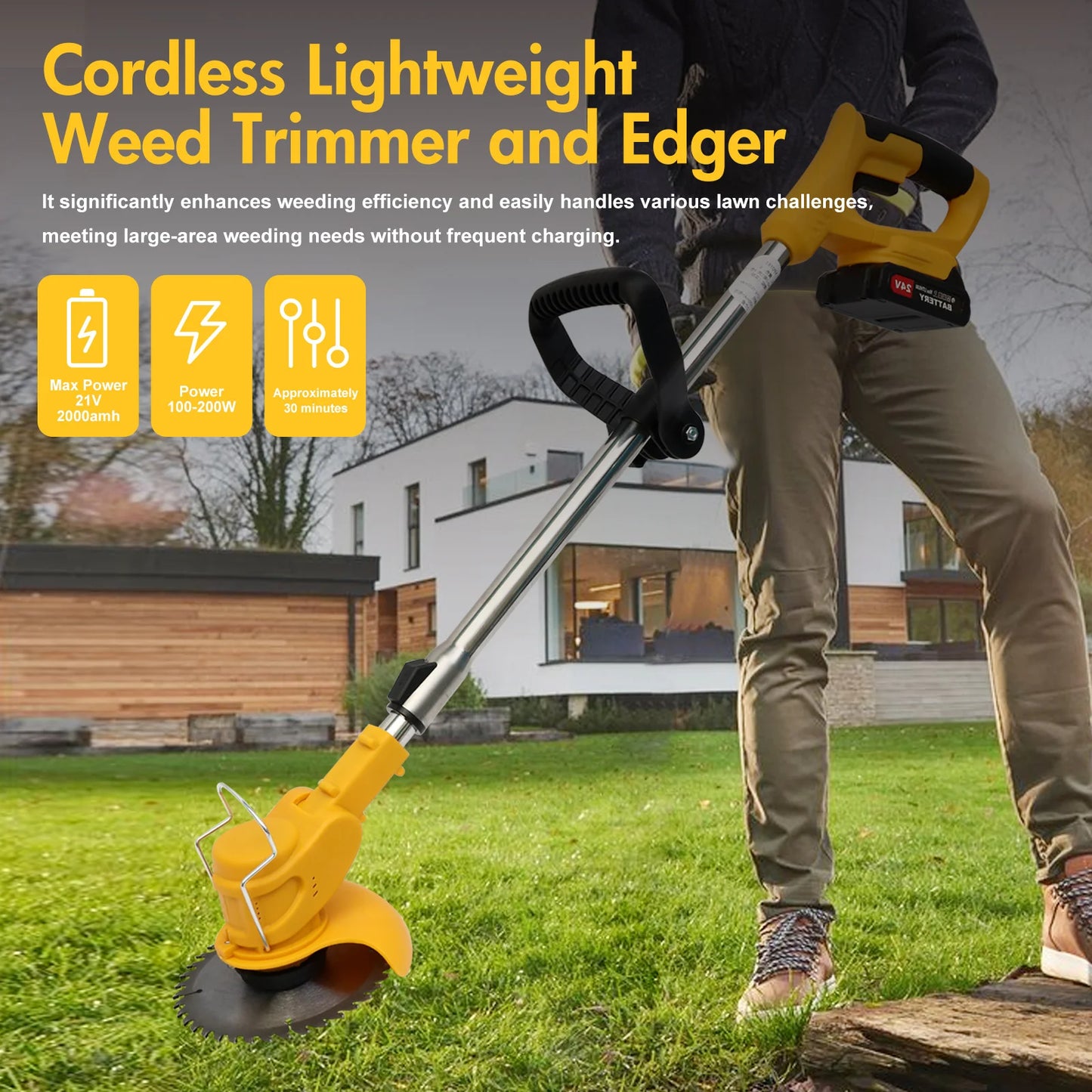 21V Cordless Grass Trimmer 3in1 Edger Mower With 2x2Ah Batteries Charger