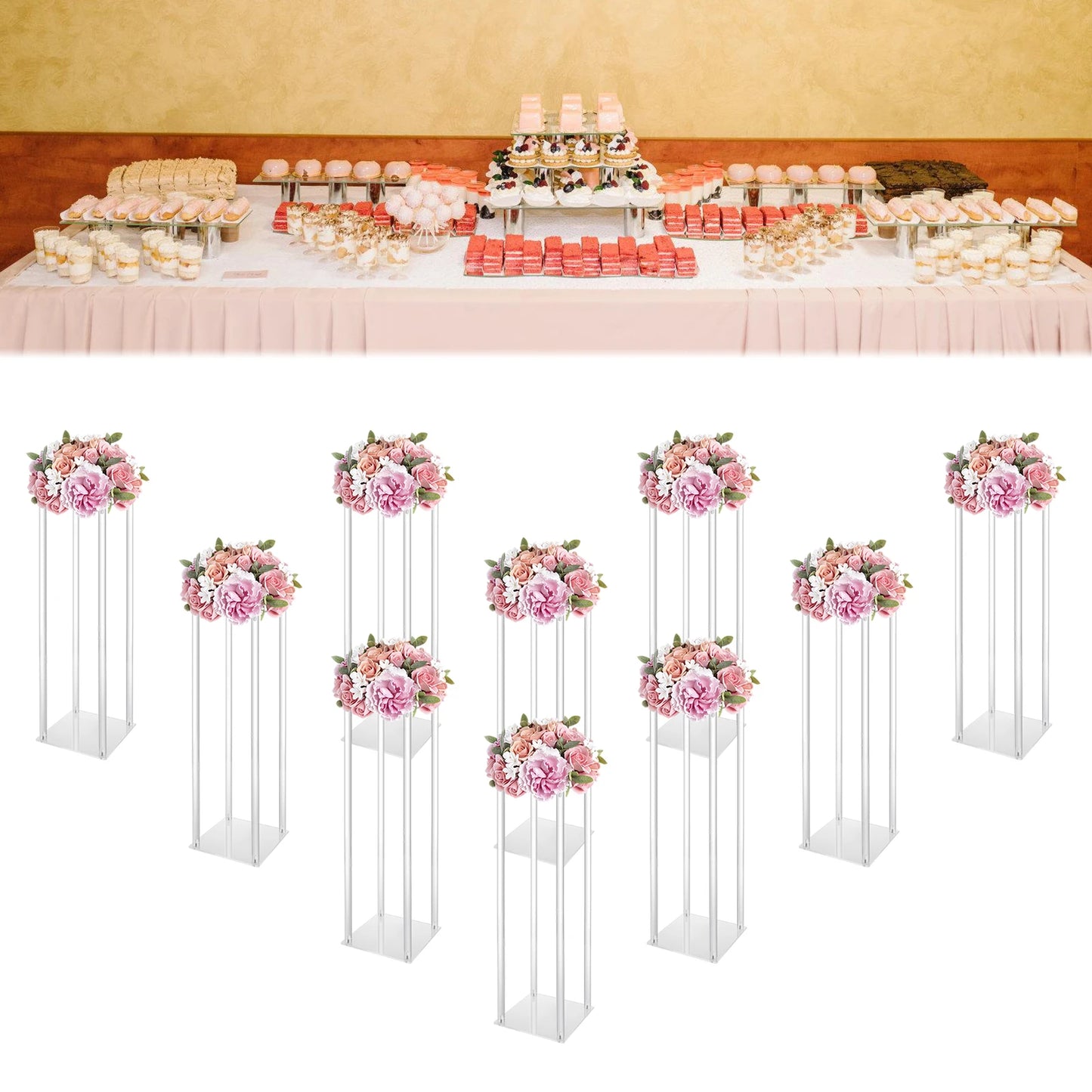 Acrylic Vase Wedding Centerpieces Flower Stands Set Free Standing Geometric Rack