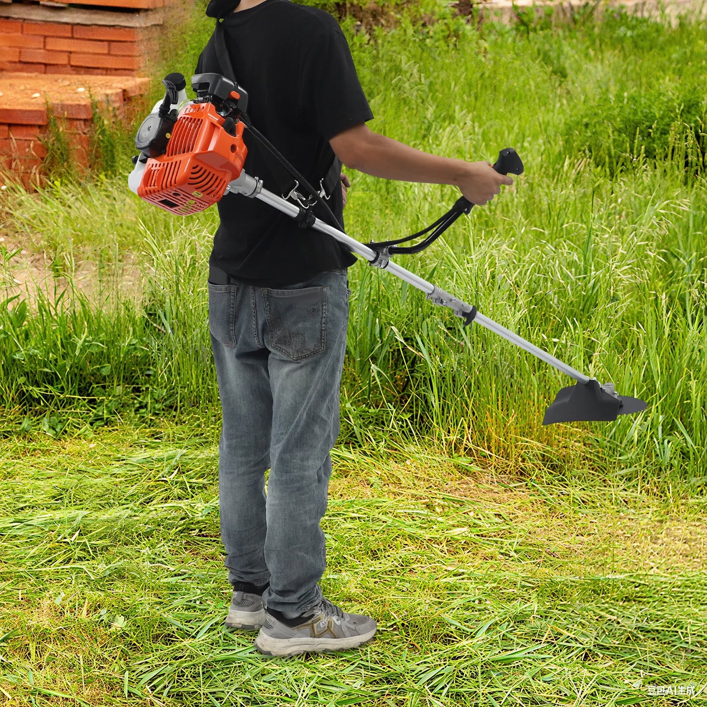 CNCEST Gas Weed Trimmer 42.7cc 2-Stroke Brush Cutter With 3 Trimming Heads