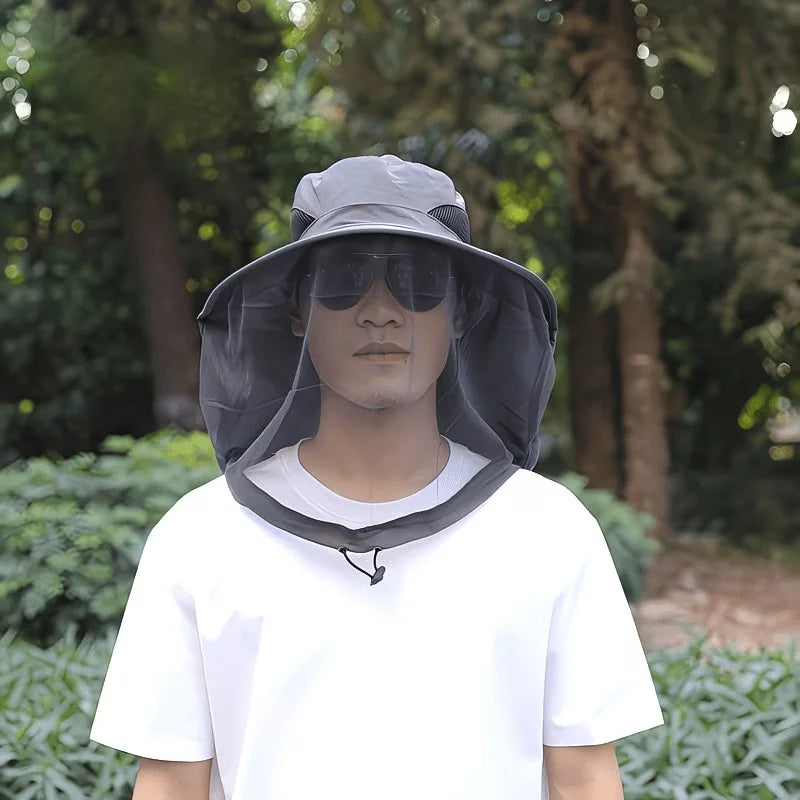 Unisex Mesh Sun Hat With Wide Brim Neck Strap Adjustable