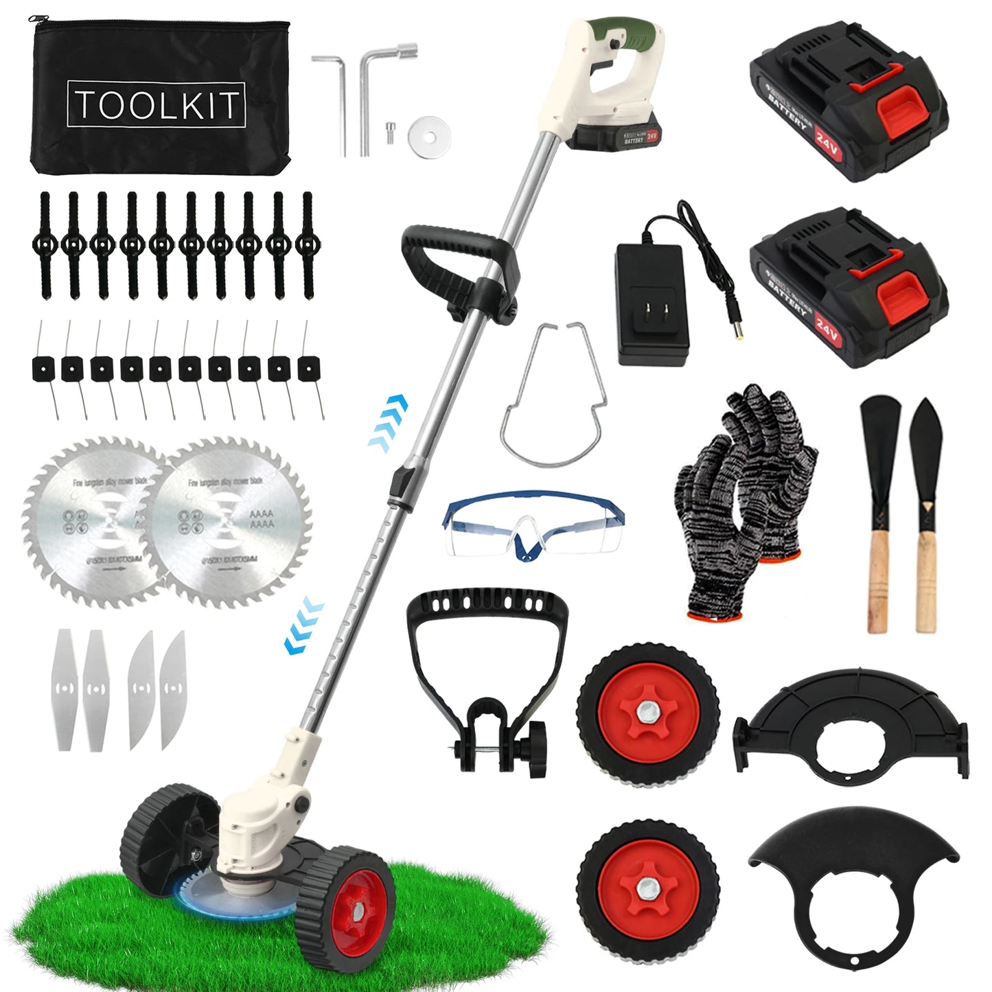 21V Cordless Grass Trimmer 3in1 Edger Mower With 2x2Ah Batteries Charger