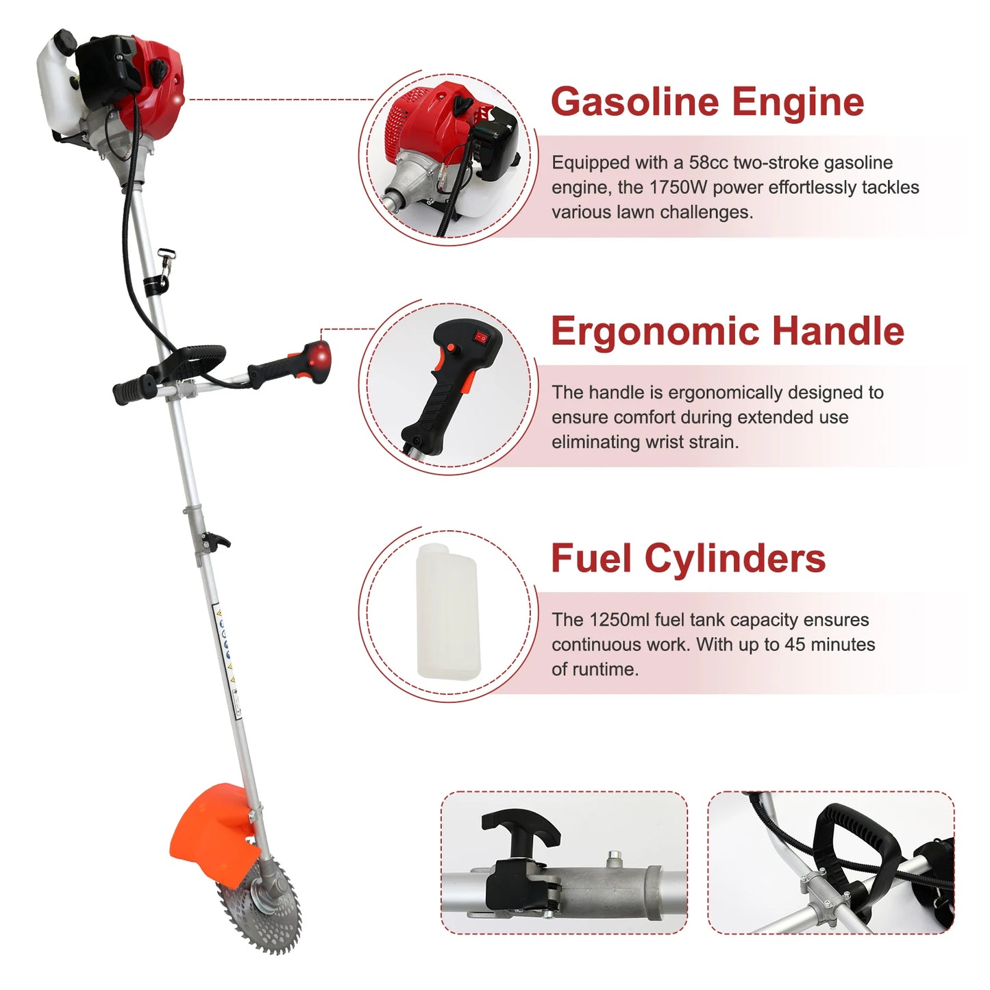 52cc 2-Stroke Gasoline Powered Trimmer With 4 Detachable Heads