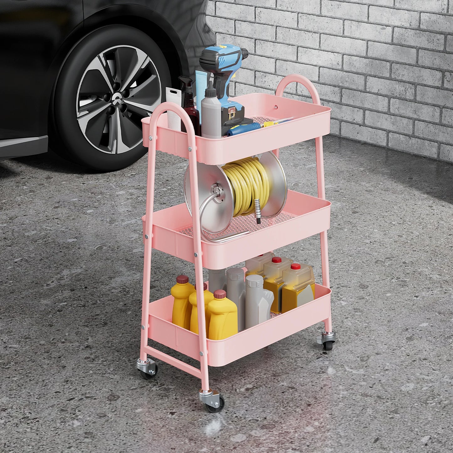 JHK 3 Tier Metal Storage Kitchen Cart With Lockable Wheels