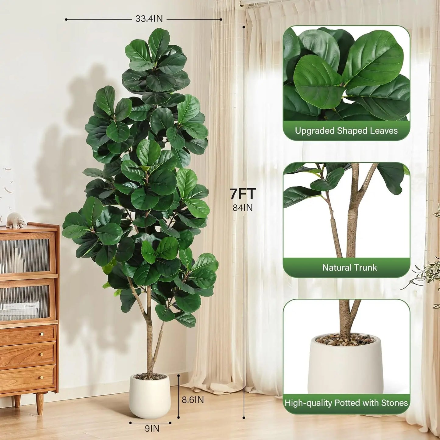 HiMISS Fiddle Leaf Fig Tree Artificial In Planter Pot
