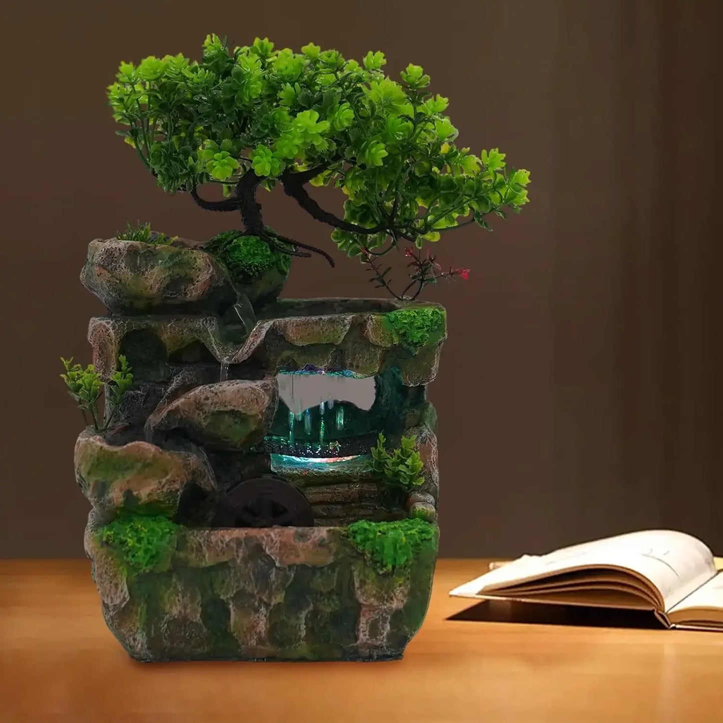 Indoor Waterfall Meditation Fountain With Automatic Pump And LED Light