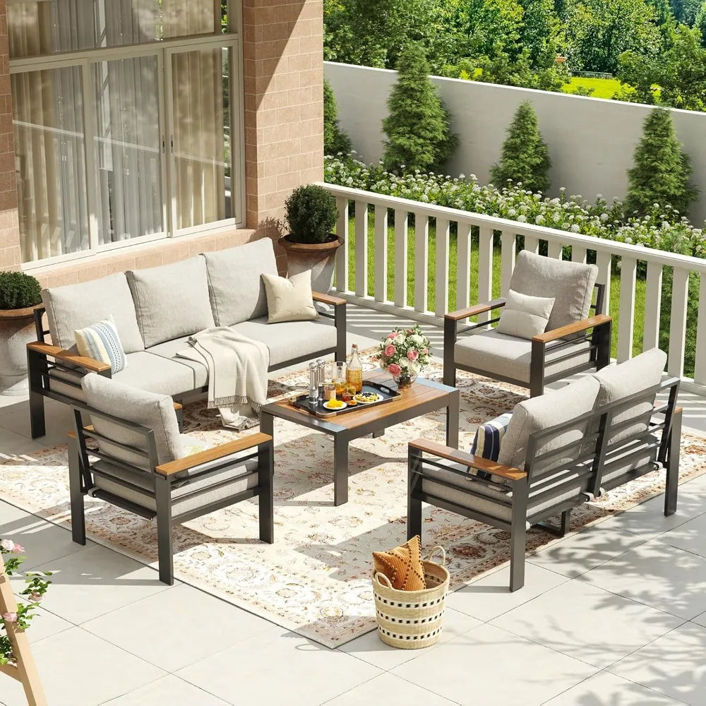 Aluminum Patio Furniture Set Sectional With Washable Cushions And Coffee Table