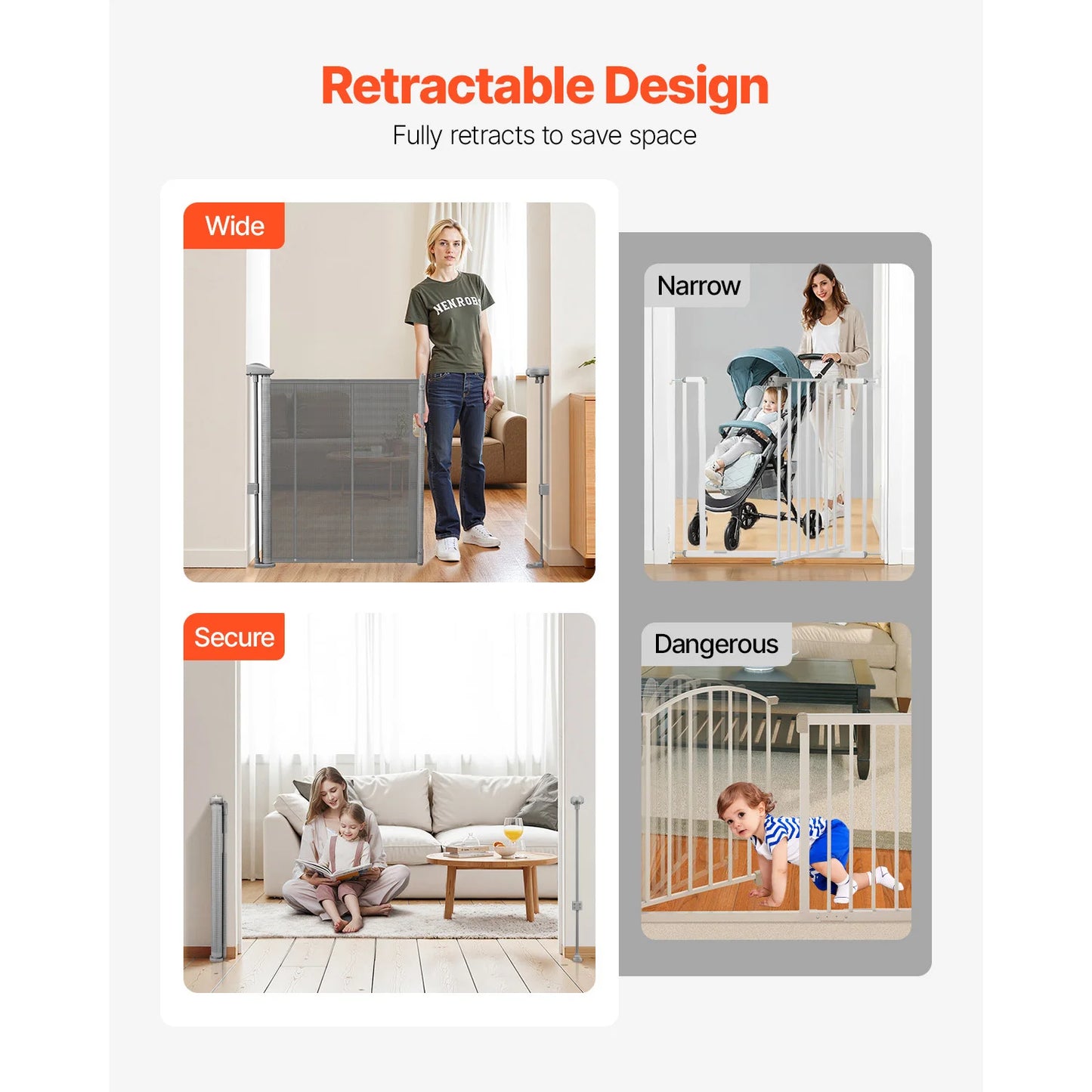 SucceBuy Retractable Baby Gate for Kids and Pets, Easy Install