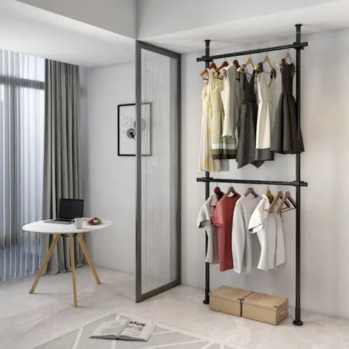 Metal Garment Rack And Clothes Storage Organizer For Ceiling And Floor