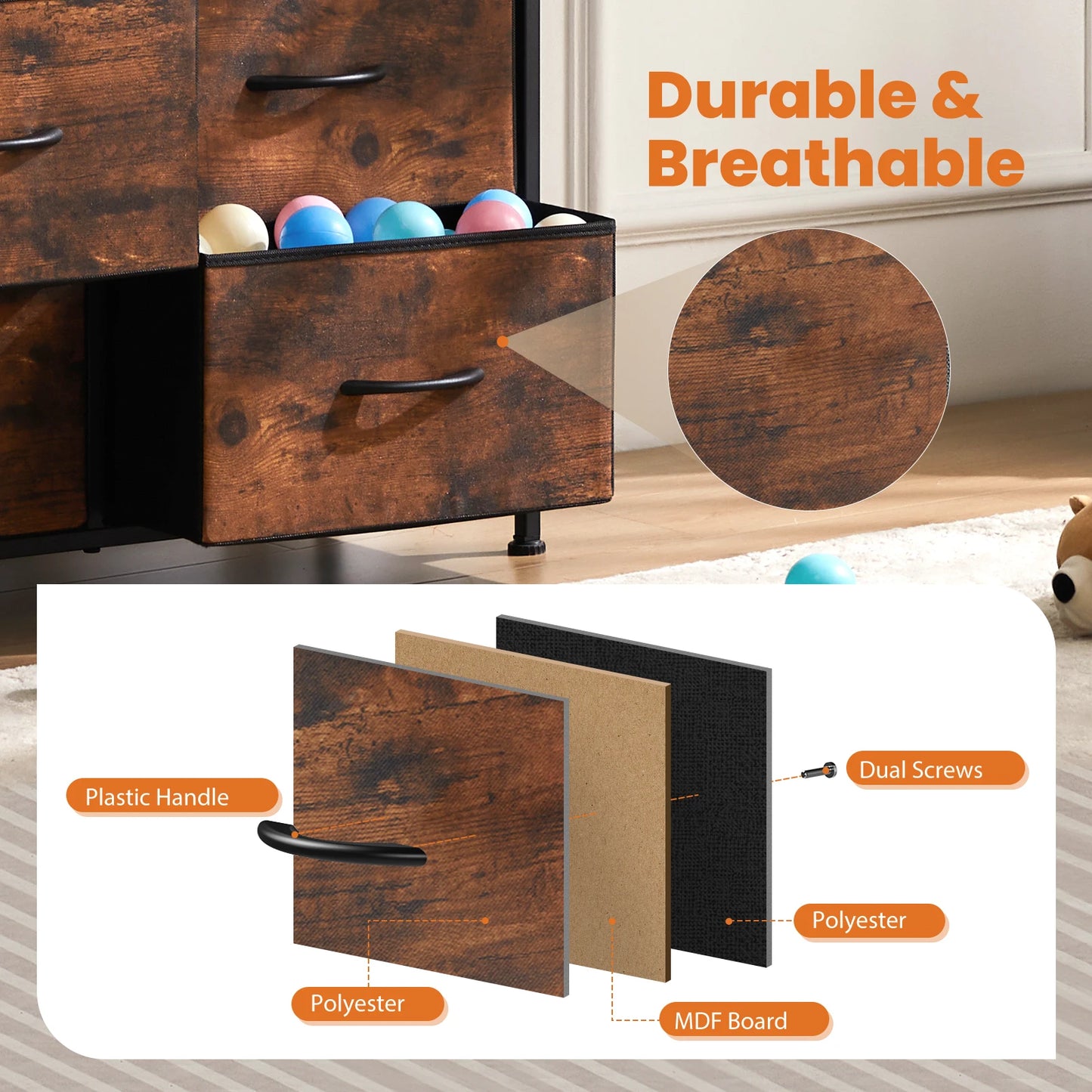 JHK Dresser With 9 Fabric Storage Drawers Bedroom Wardrobe