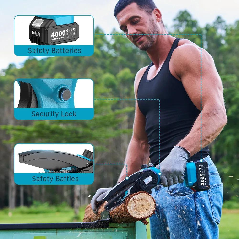 Seesii Cordless Mini Chainsaw With 18V Battery For Pruning Woodworking