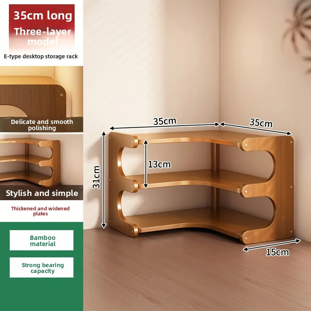 Multi-Tier Bamboo Corner Desk Shelf Organizer For Plants And Books