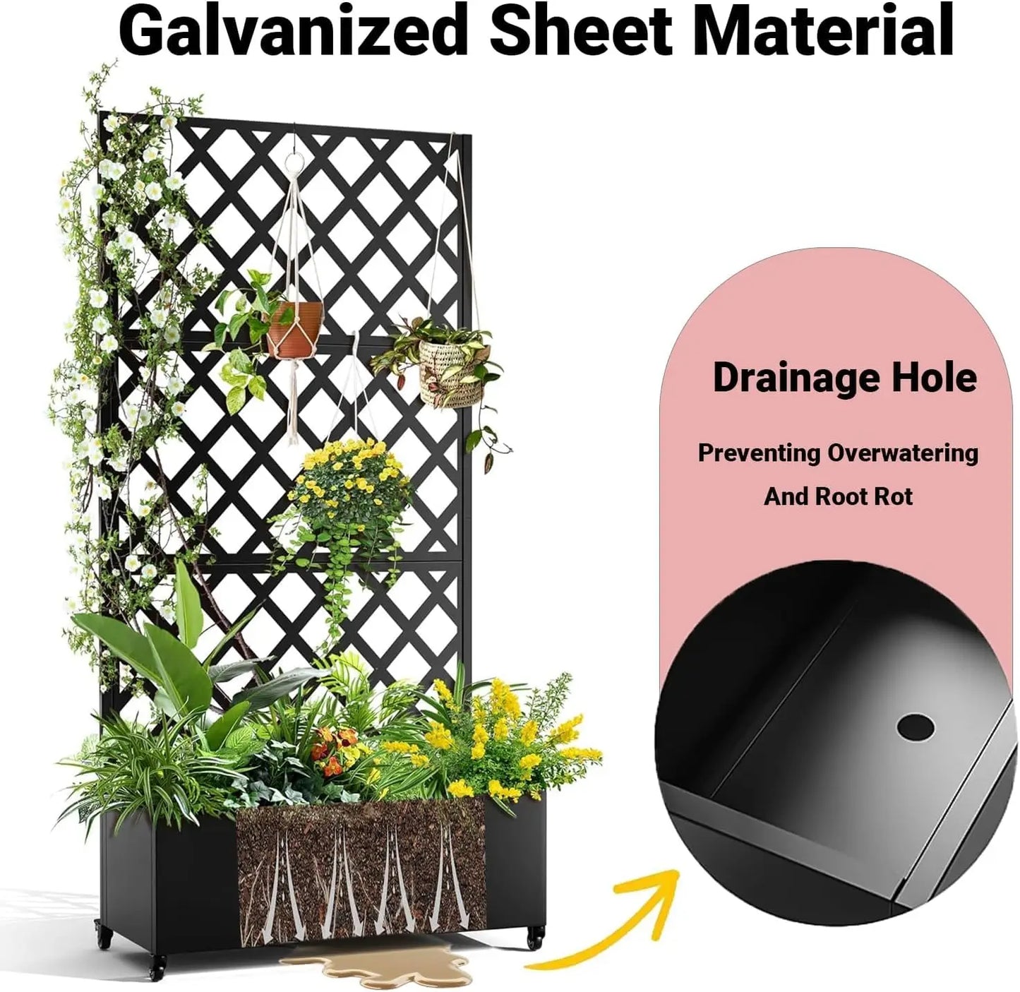 Studyset Metal Raised Garden Bed With Trellis Privacy Planter