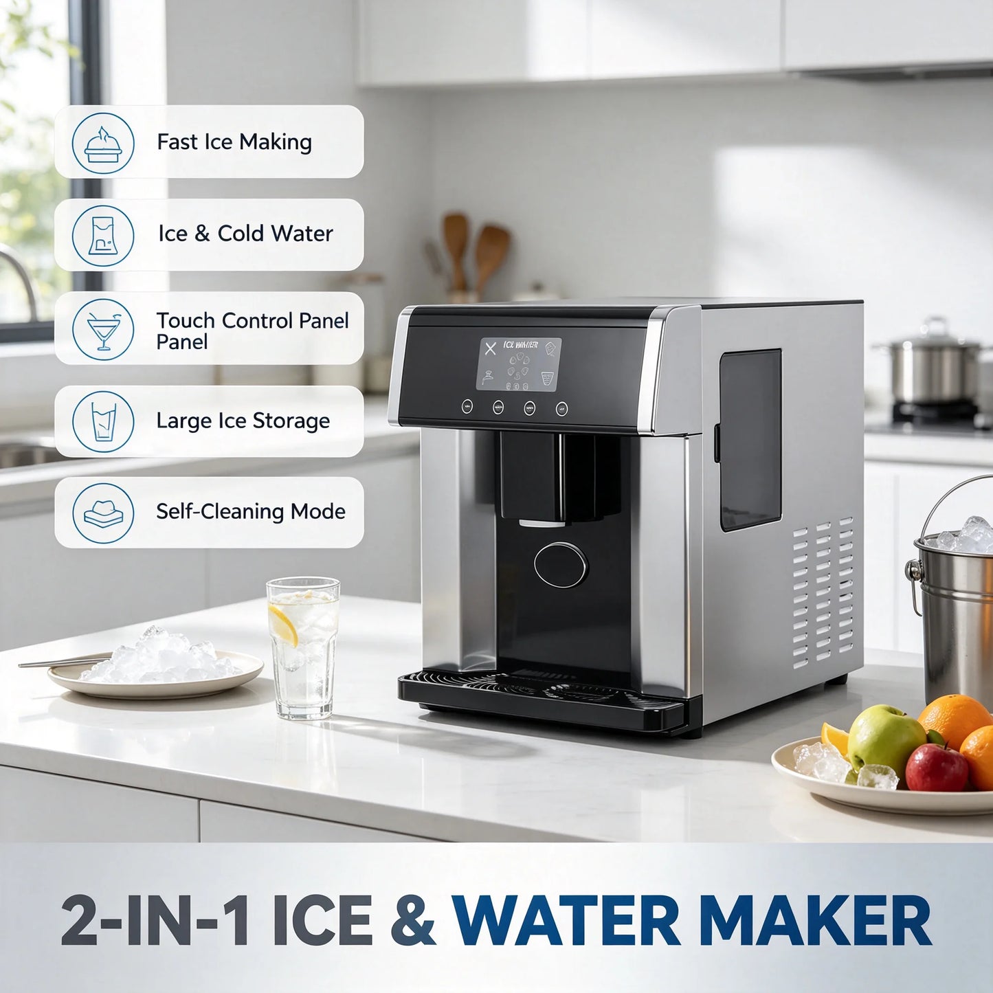 Countertop Ice Maker Dispenser 110V 2 In 1 Ice Water Maker
