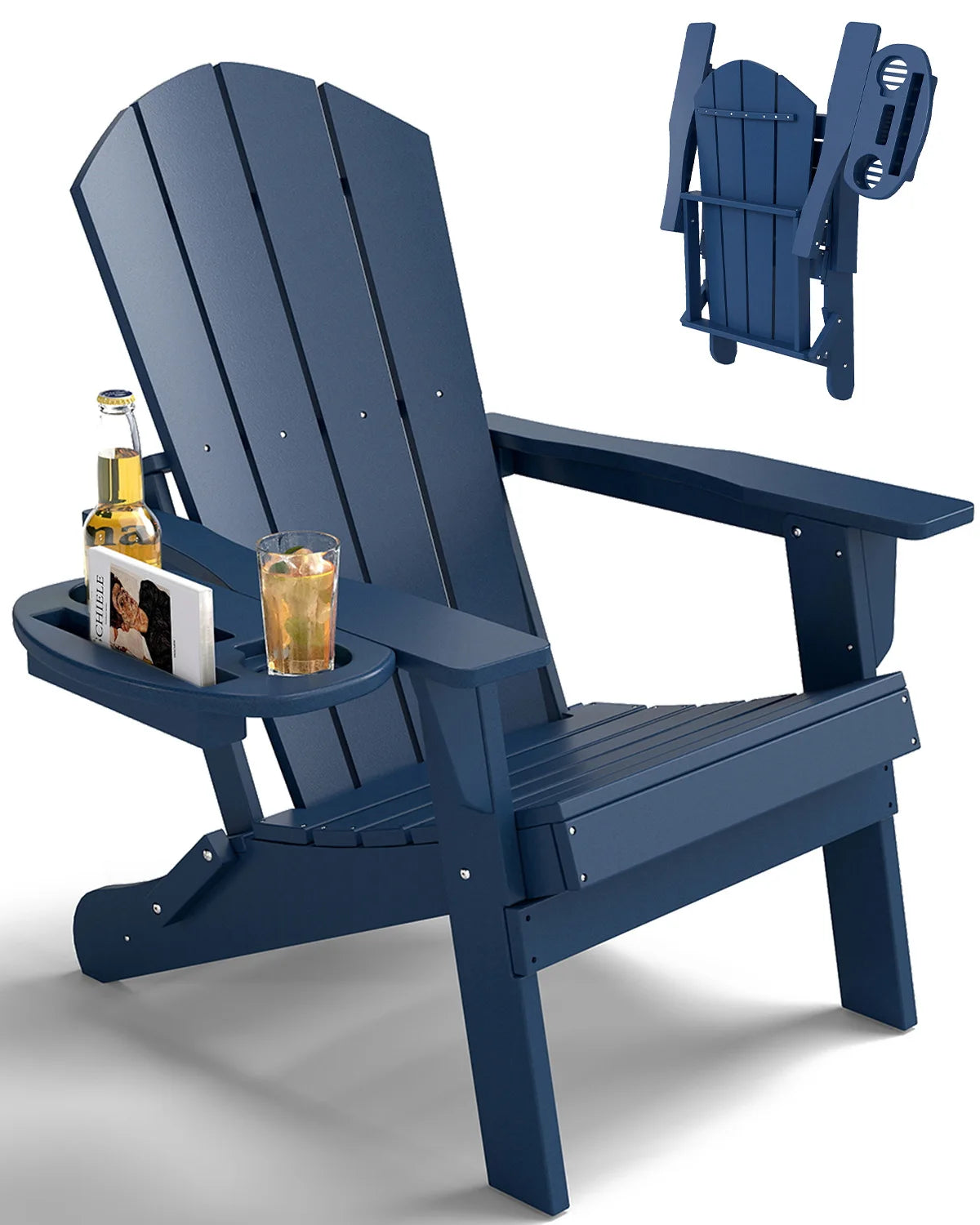 Foowin Folding Adirondack Chair Weather Resistant HDPE Cup Holder Outdoor