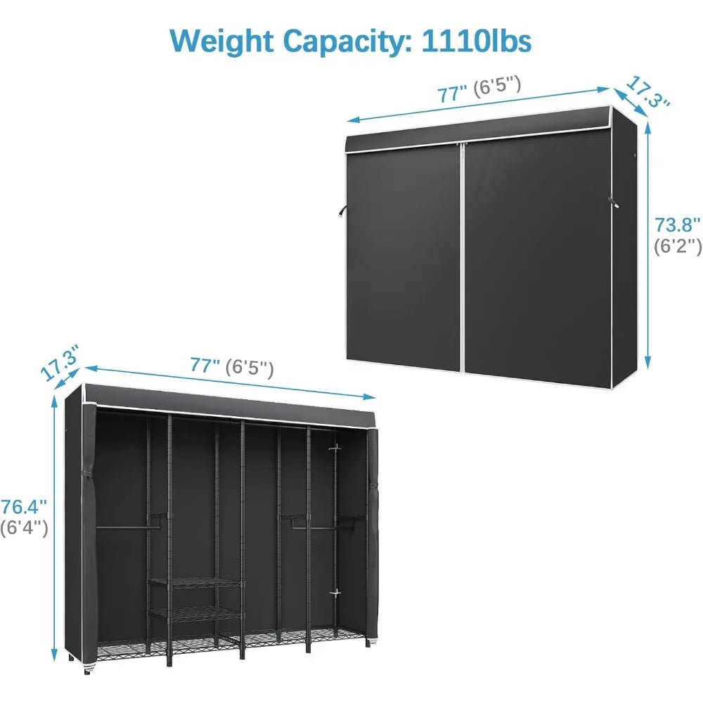 Heavy Duty Clothes Rack With Cover Portable Freestanding Wardrobe Closet