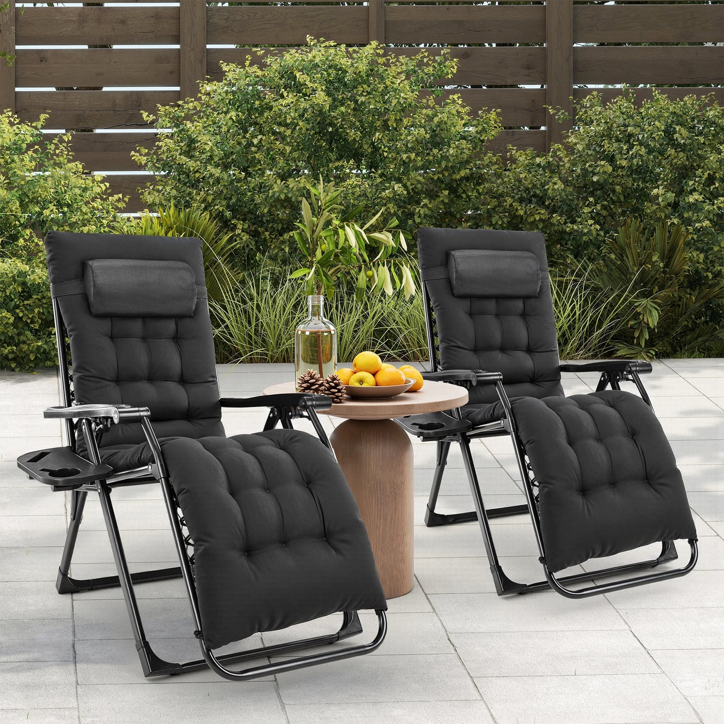 JHK Zero Gravity Recliner Lounge Chair Folding Portable With Cup Holder Trays