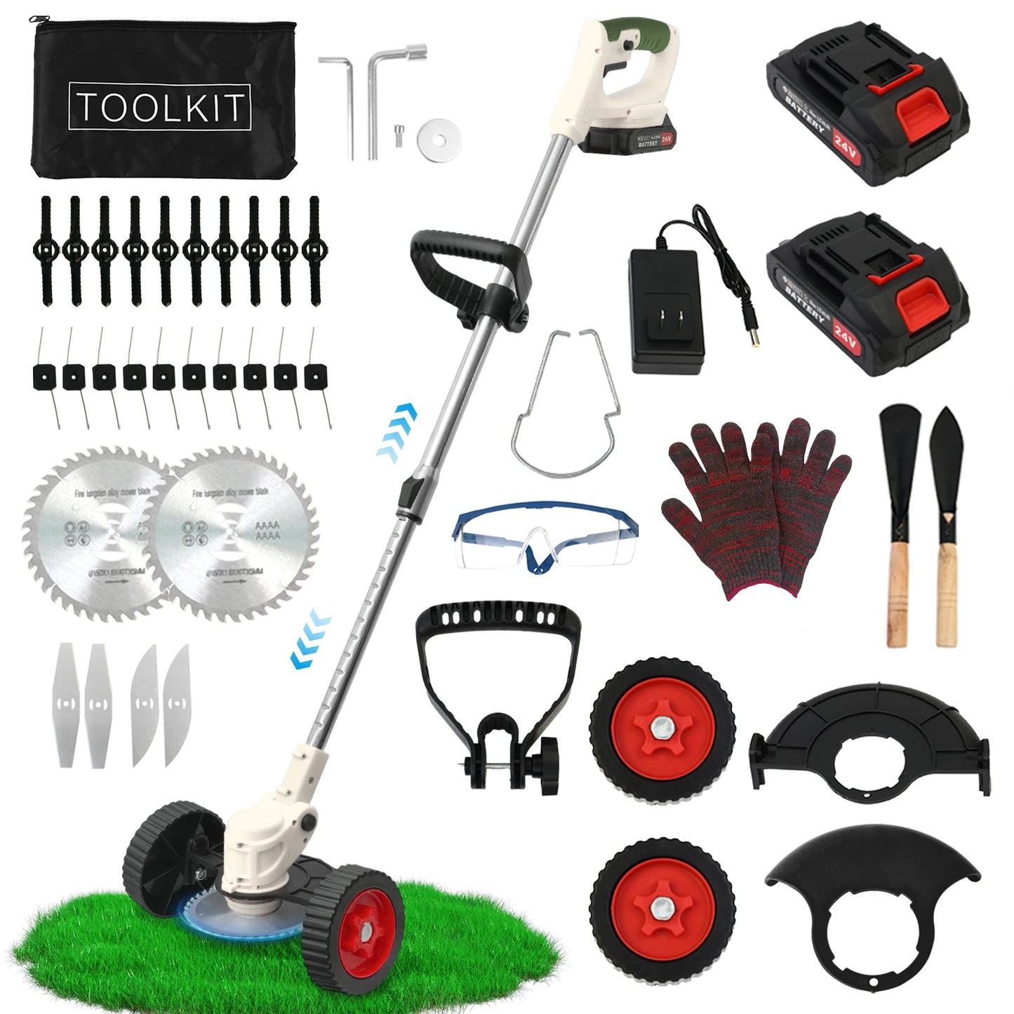 21V Cordless 3-In-1 Lawn Mower Trimmer Edger With 2x2.0Ah Batteries
