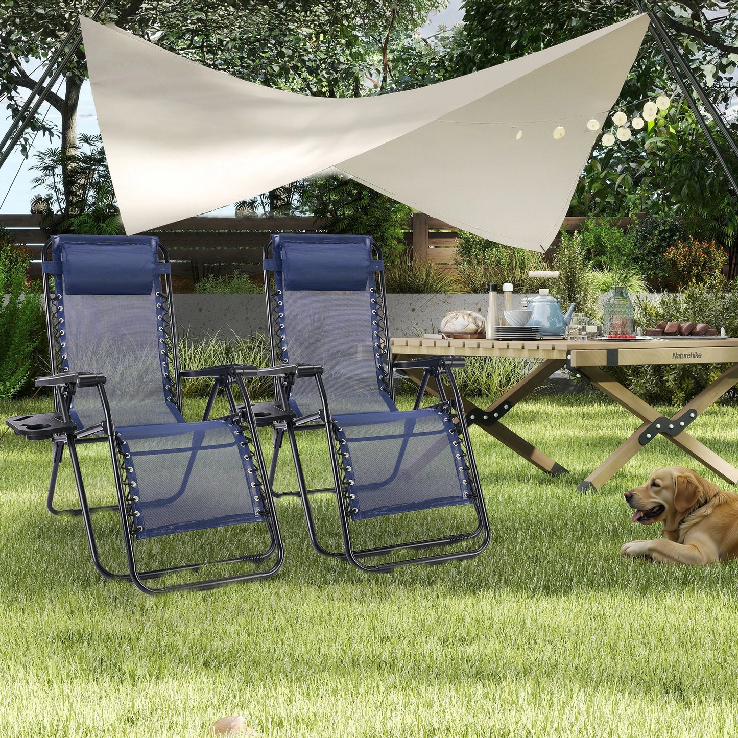 JHK Portable Zero Gravity Recliner Chairs Set With Cup Holders
