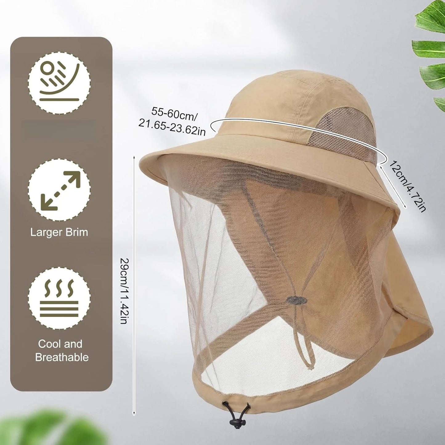 Unisex Mesh Sun Hat With Wide Brim Neck Strap Adjustable