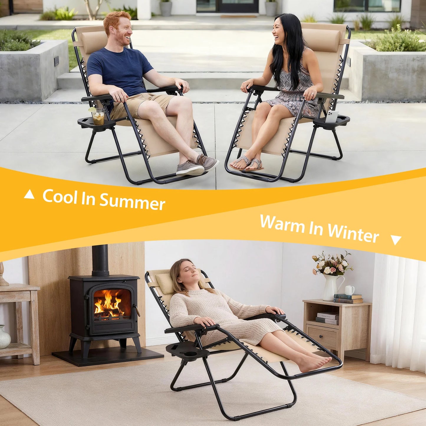 JHK Portable Zero Gravity Recliner Chairs Set With Cup Holders