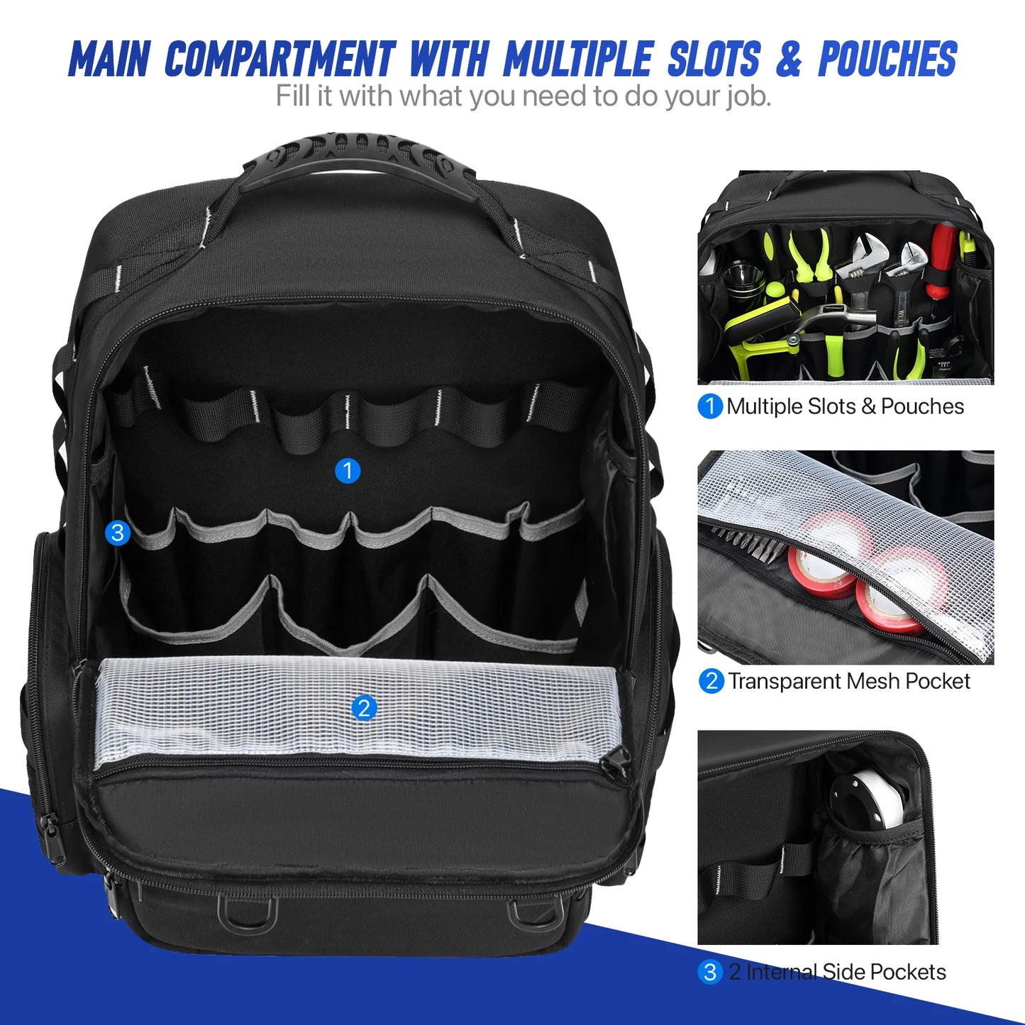 YH&GSCN Tool Backpack Heavy Duty Organizer for Electricians and Plumbers