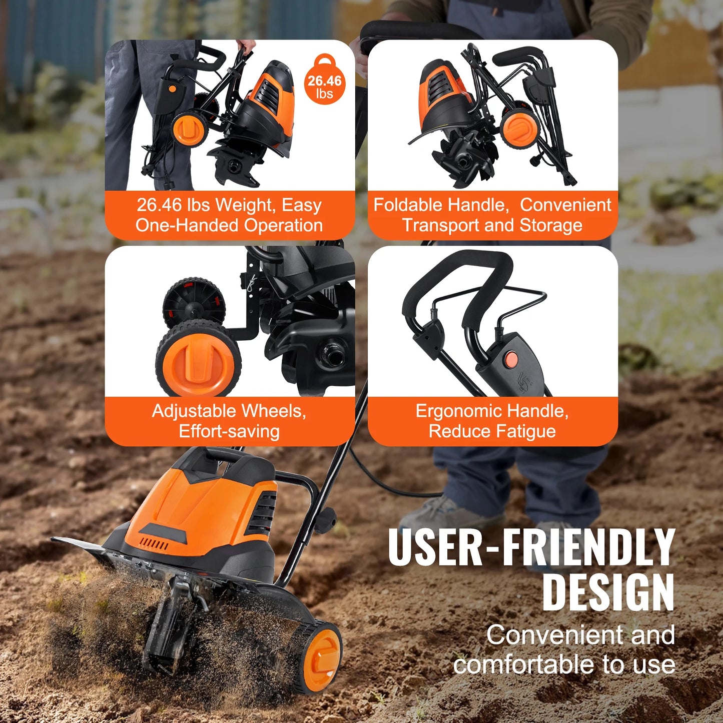 SucceBuy 12 Amp Electric Rototiller With Steel Tines Corded