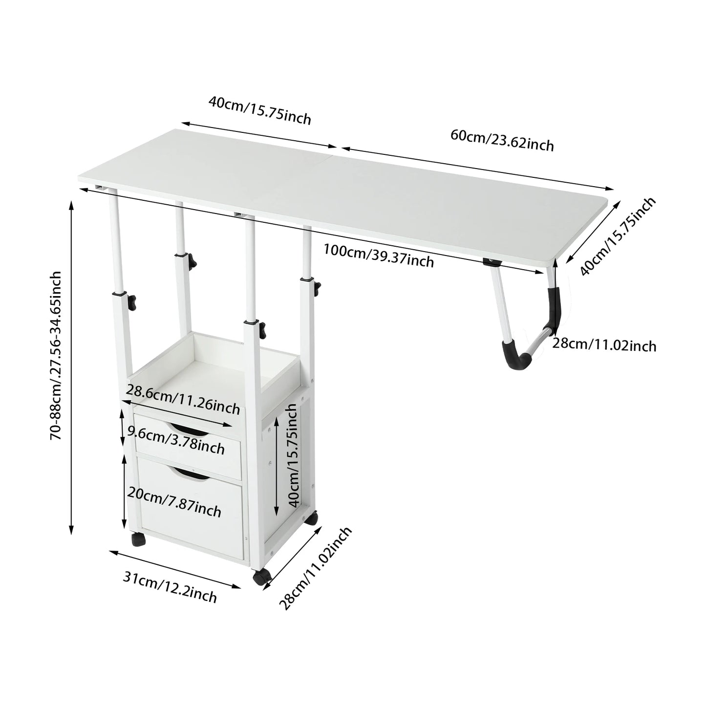 Bymaocar Movable Bedside Table Overbed Desk Height Adjustable