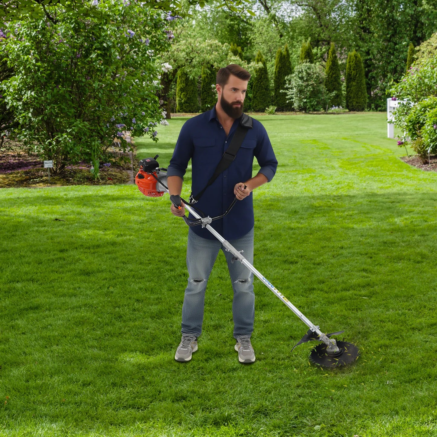 CNCEST Gas Weed Trimmer 42.7cc 2-Stroke Brush Cutter With 3 Trimming Heads