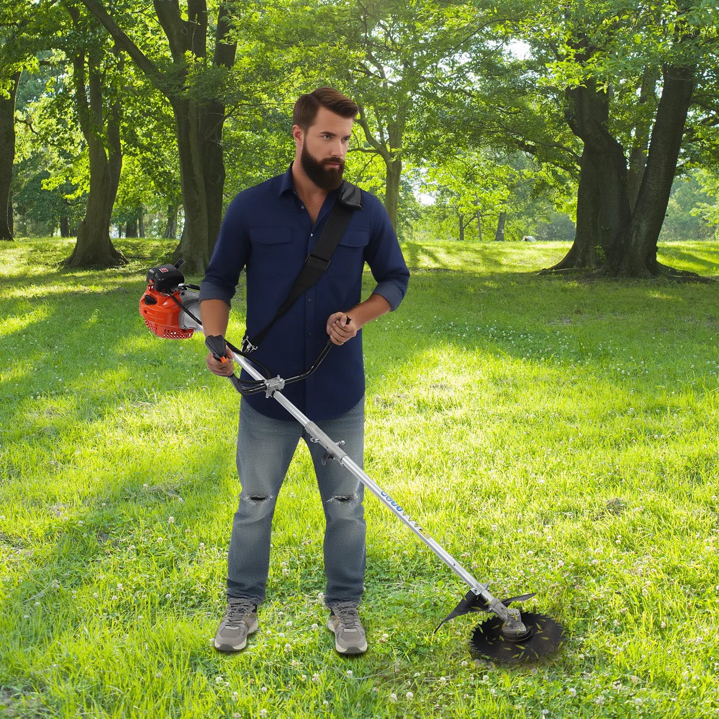 CNCEST Gas Weed Trimmer 42.7cc 2-Stroke Brush Cutter With 3 Trimming Heads