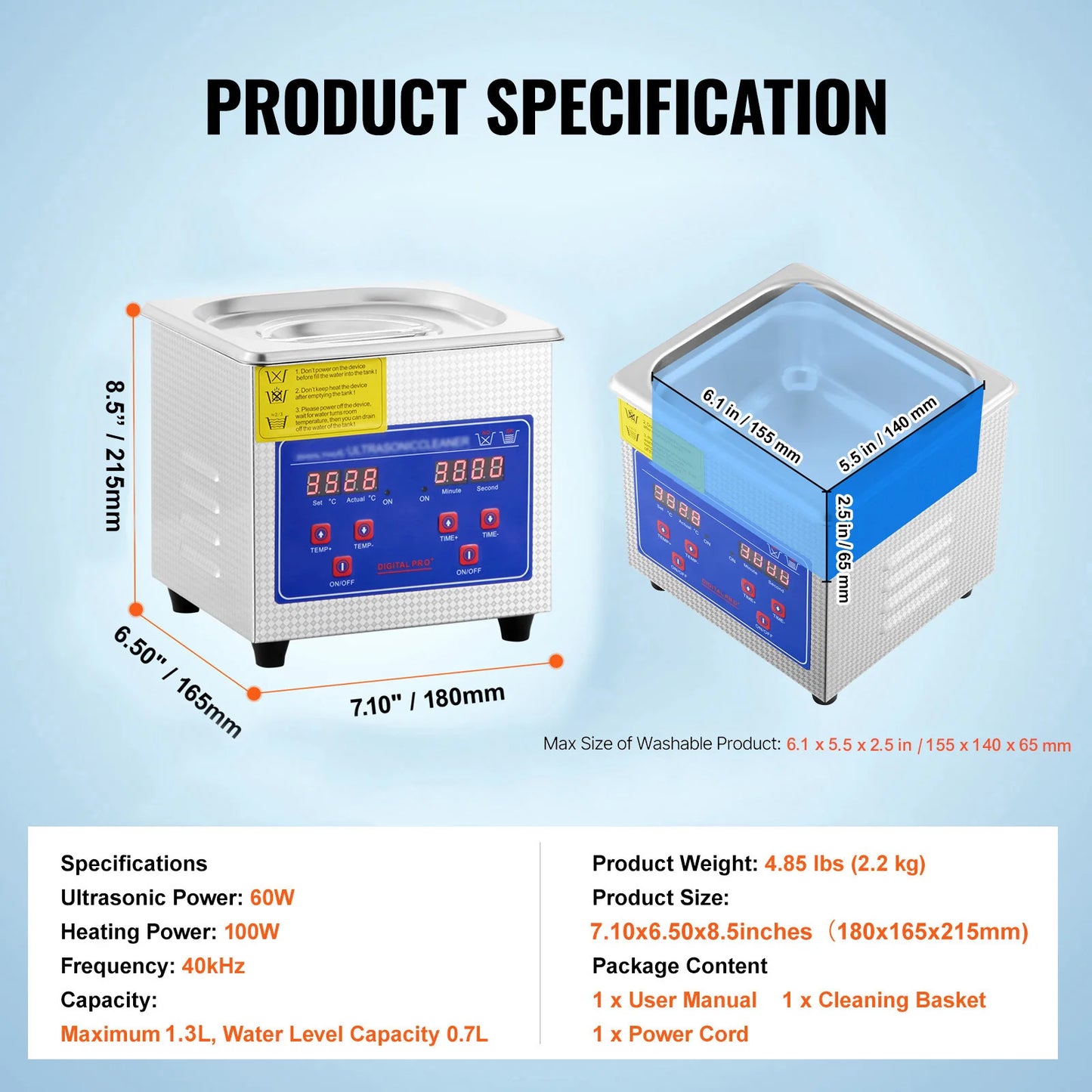SucceBuy 1.3L Ultrasonic Cleaner With Digital Timer For Jewelry