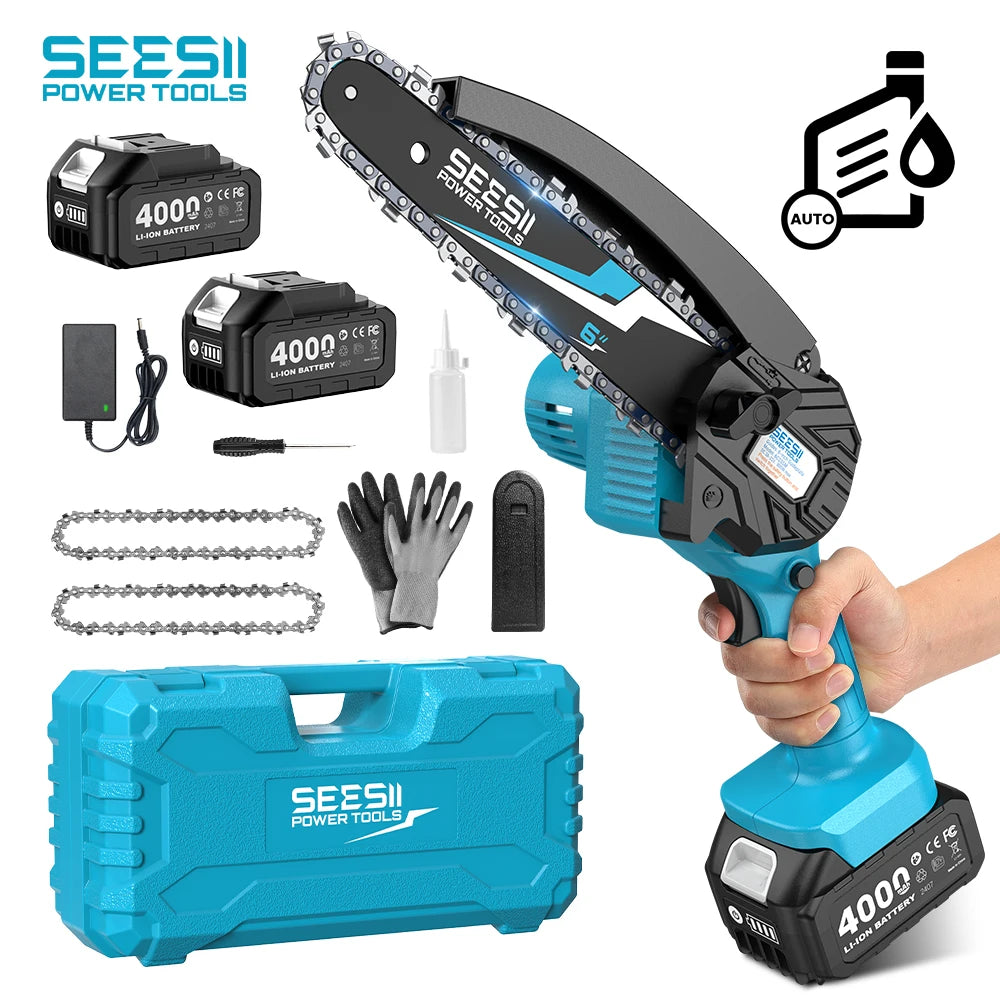Seesii Cordless Mini Chainsaw With 18V Battery For Pruning Woodworking