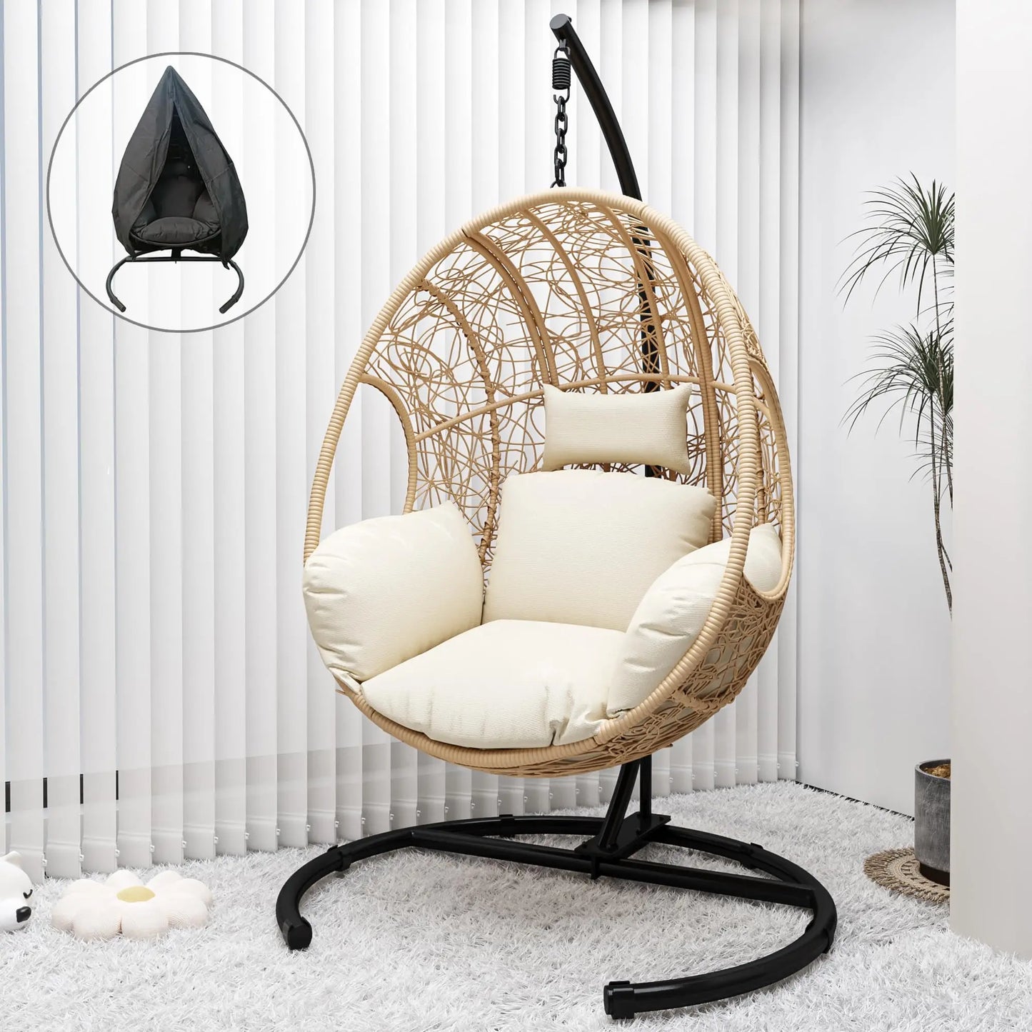 Hanging Egg Chair With Stand Outdoor Patio Swing Durable